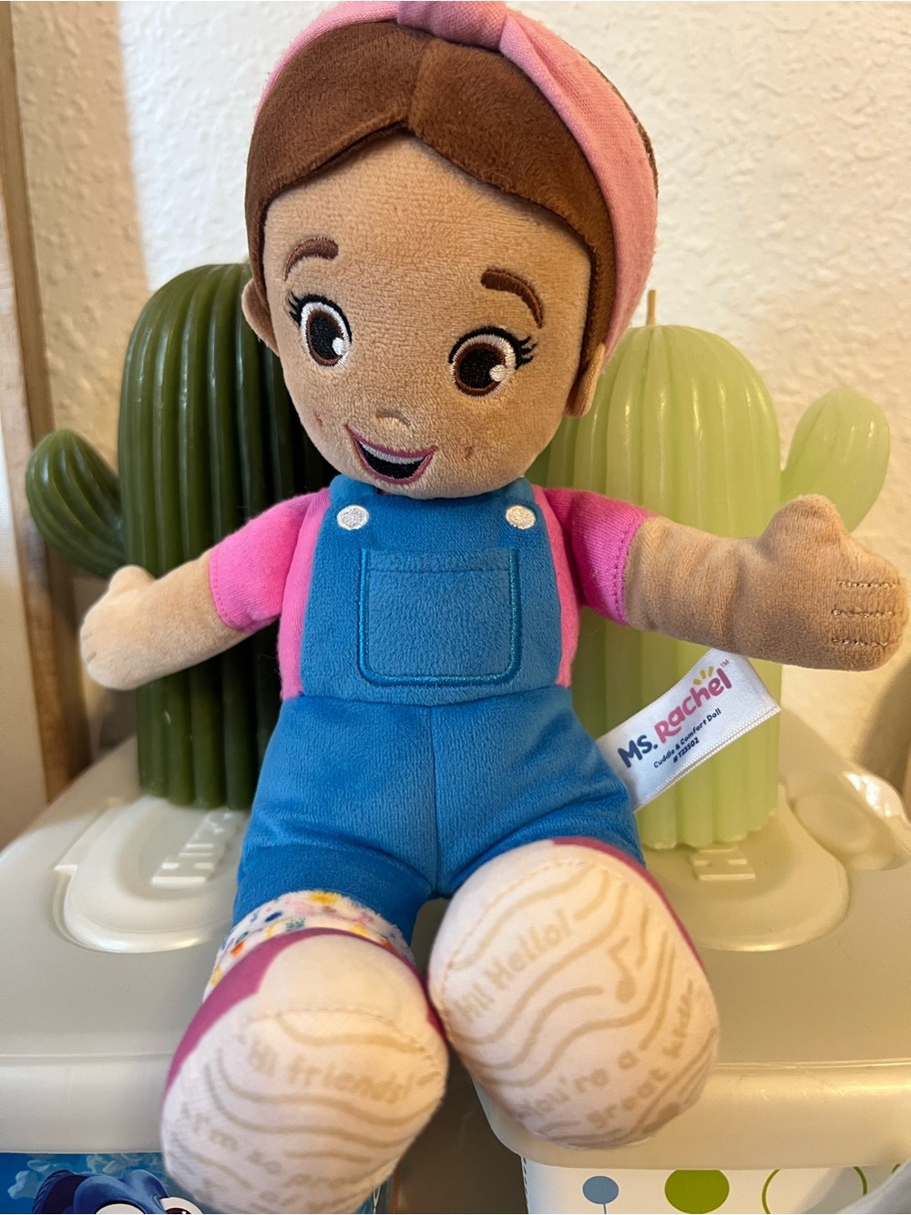 Rachel Plush Doll in Pink and Blue Overalls
